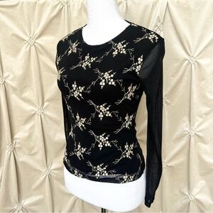 VTG Kay Celine Embroidered Flower Mesh Top